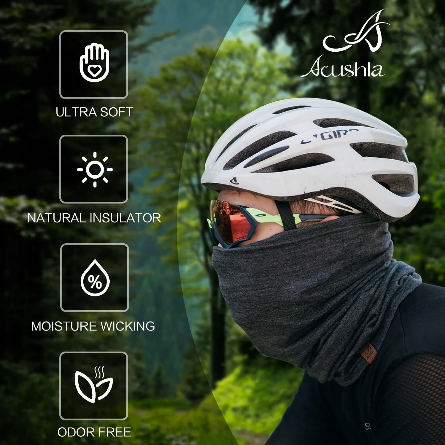 ACUSHLA 100% Merino Wool Neck Gaiter Ski Face Mask Scarf Neck Warmer for Men & Women All Weather