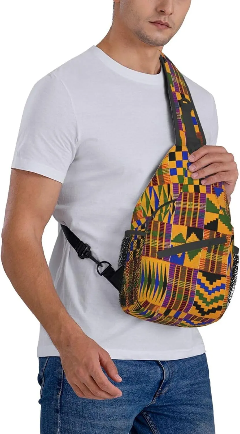 African Weaving Print Crossbody Sling Backpack For Women Men,Sling Bag Travel Hiking Chest Bag Daypack