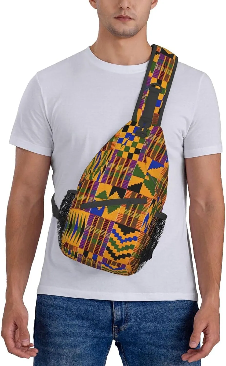 African Weaving Print Crossbody Sling Backpack For Women Men,Sling Bag Travel Hiking Chest Bag Daypack
