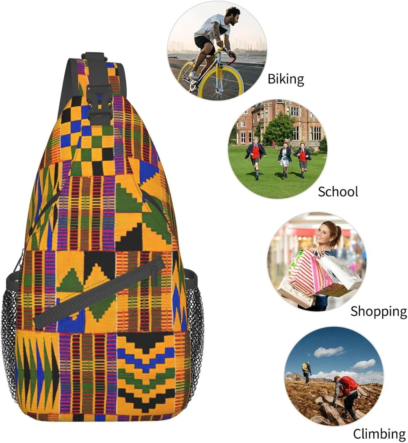 African Weaving Print Crossbody Sling Backpack For Women Men,Sling Bag Travel Hiking Chest Bag Daypack