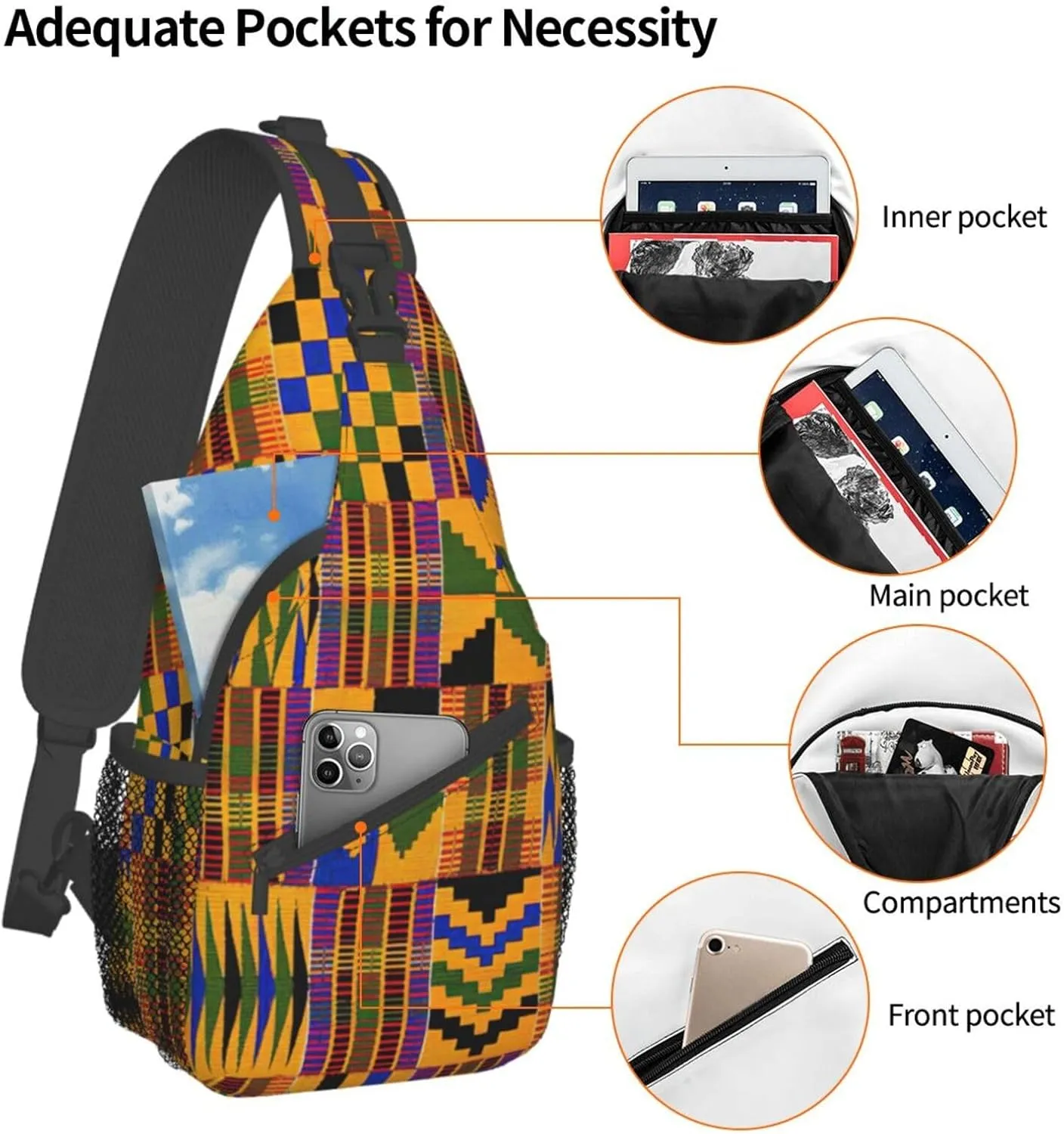 African Weaving Print Crossbody Sling Backpack For Women Men,Sling Bag Travel Hiking Chest Bag Daypack