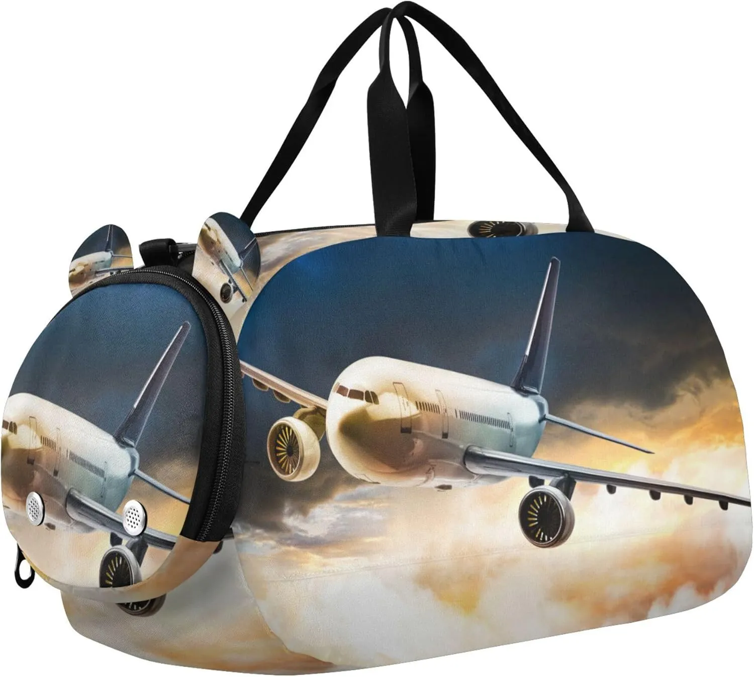 Airplane Sports Duffle Bag for Girls Boys Kids, Gym Bag with Shoe Compartment, Kids Travel Overnight Weekender Shoulder Bag