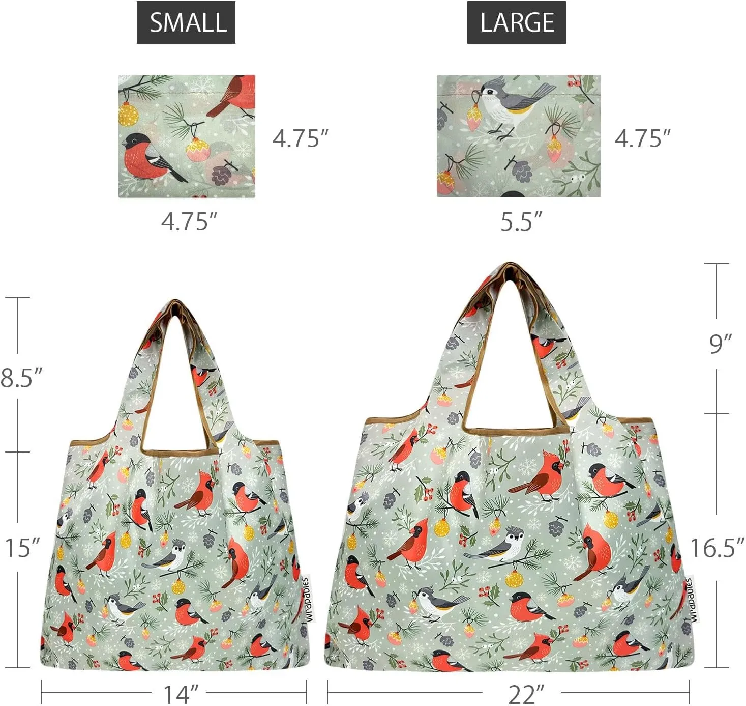 allydrew Large & Small Foldable Tote Nylon Reusable Grocery Bags, Set of 2