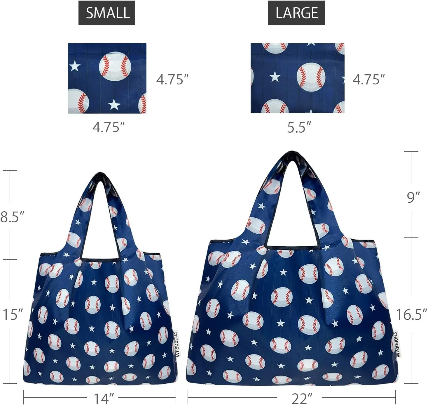 allydrew Large & Small Foldable Tote Nylon Reusable Grocery Bags, Set of 2