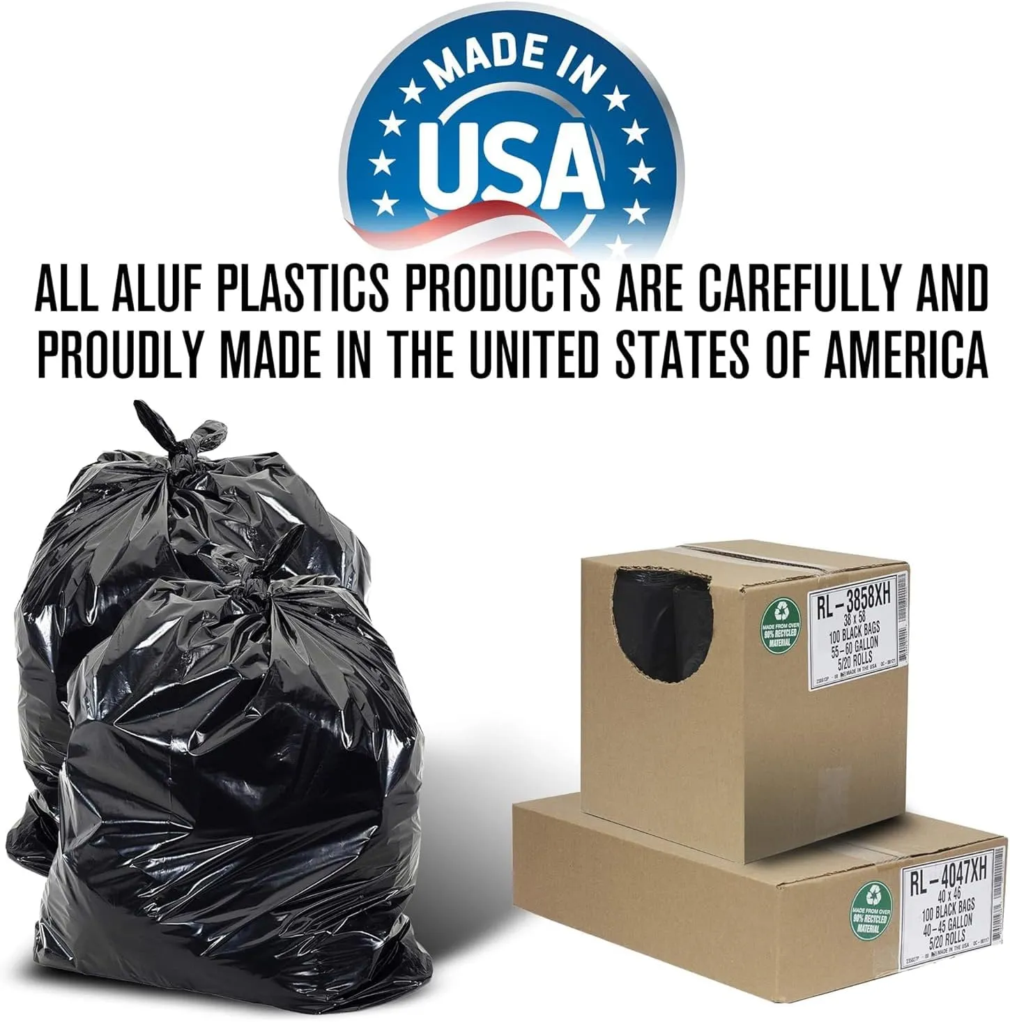 Aluf Plastics 56 Gallon Trash Can Liners (100 Count) - 43" x 47" - Thick 1.5 MIL Equivalent Black Trash Bags for Bathroom, Kitchen, Office, Industrial, Commercial, Recycling and More