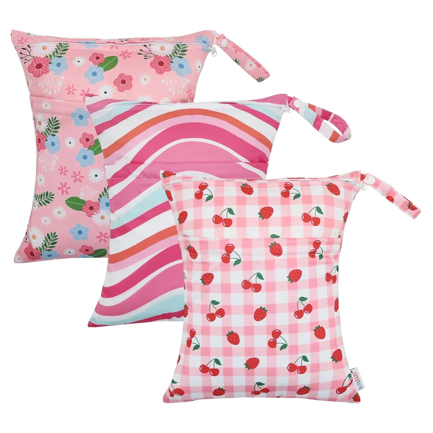 ALVABABY 3pcs Cloth Diaper Wet Dry Bags Waterproof Reusable with Two Zippered Pockets Travel Beach Pool Daycare Soiled Baby Items Yoga Gym Bag for Swimsuits or Wet Clothes 3L-ZM22A