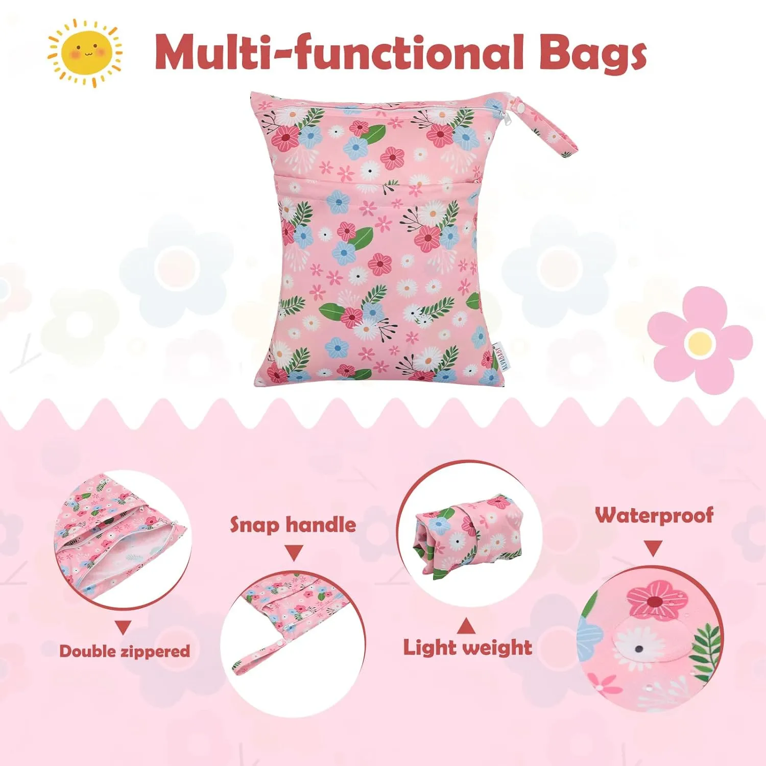 ALVABABY 3pcs Cloth Diaper Wet Dry Bags Waterproof Reusable with Two Zippered Pockets Travel Beach Pool Daycare Soiled Baby Items Yoga Gym Bag for Swimsuits or Wet Clothes 3L-ZM22A