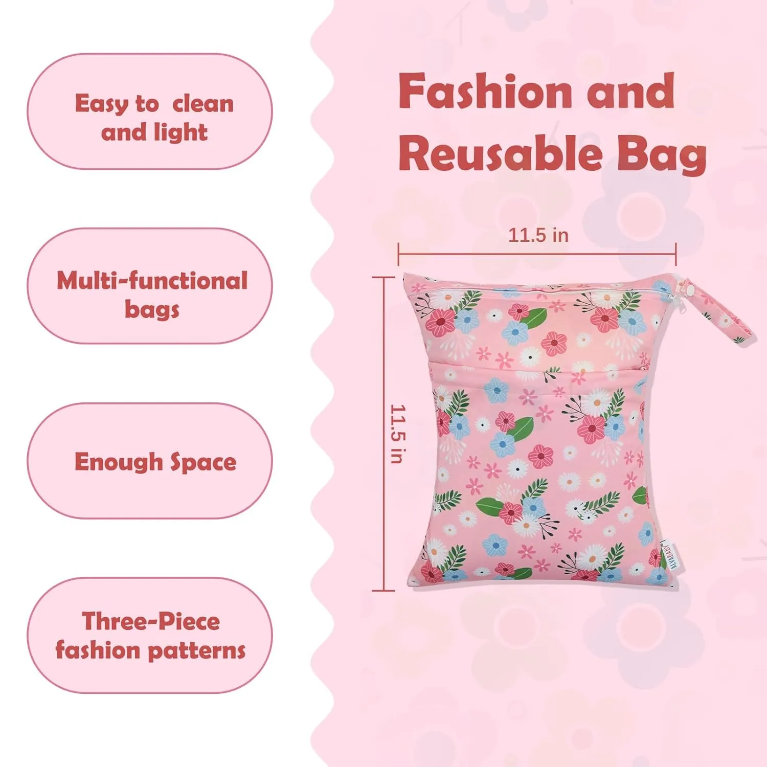 ALVABABY 3pcs Cloth Diaper Wet Dry Bags Waterproof Reusable with Two Zippered Pockets Travel Beach Pool Daycare Soiled Baby Items Yoga Gym Bag for Swimsuits or Wet Clothes 3L-ZM22A