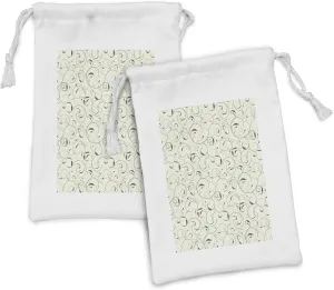 Ambesonne Floral Fabric Pouch Set of 2, Swirly Leafage Branches Curling Growth of Season Foliage Botanical Scroll, Small Drawstring Bag for Toiletries Masks and Favors, 9" x 6", Hunter Green Eggshell