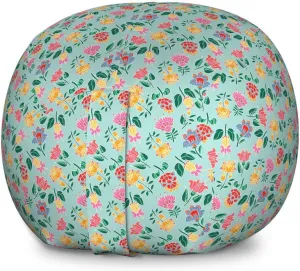 Ambesonne Floral Storage Toy Bag Chair, Pansy Spring Flower Repetition Botanical Artwork in Nature Summer Tones, Stuffed Animal Organizer Washable Bag, Large Size, Mint Green Multicolor