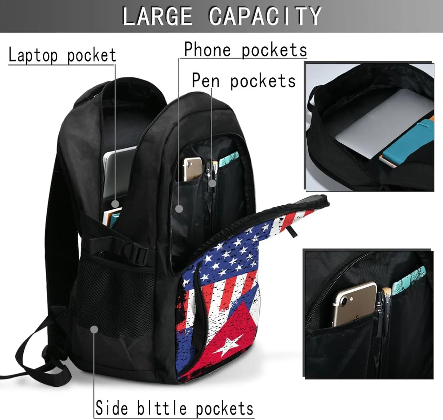 American Cuba Flag Cuban Roots Travel Backpacks Casual Backpack Large Capacity Laptop Rucksack Luggage Daypacks with USB Charging Port Multi-Pockets Bags for Hiking