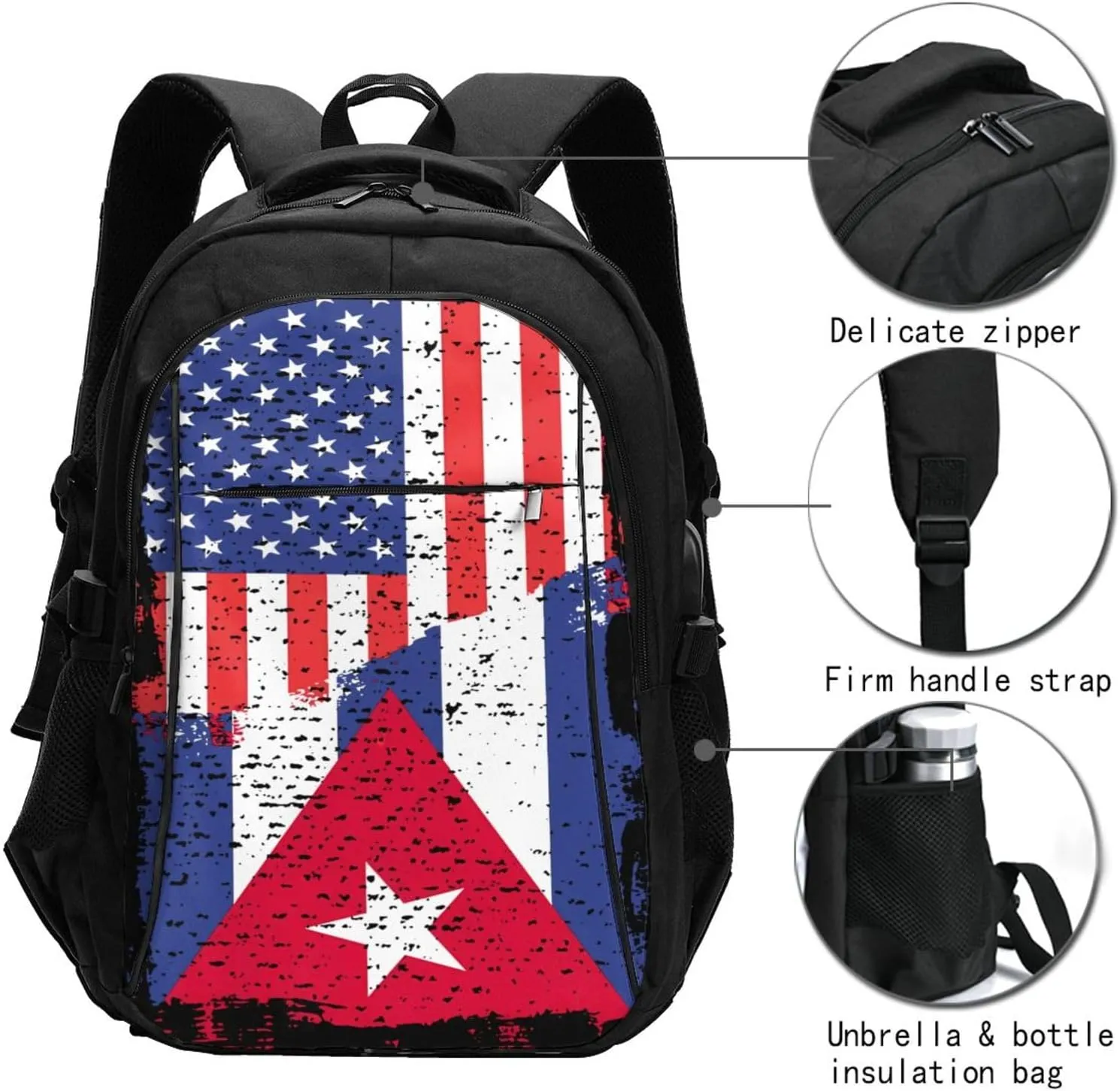 American Cuba Flag Cuban Roots Travel Backpacks Casual Backpack Large Capacity Laptop Rucksack Luggage Daypacks with USB Charging Port Multi-Pockets Bags for Hiking
