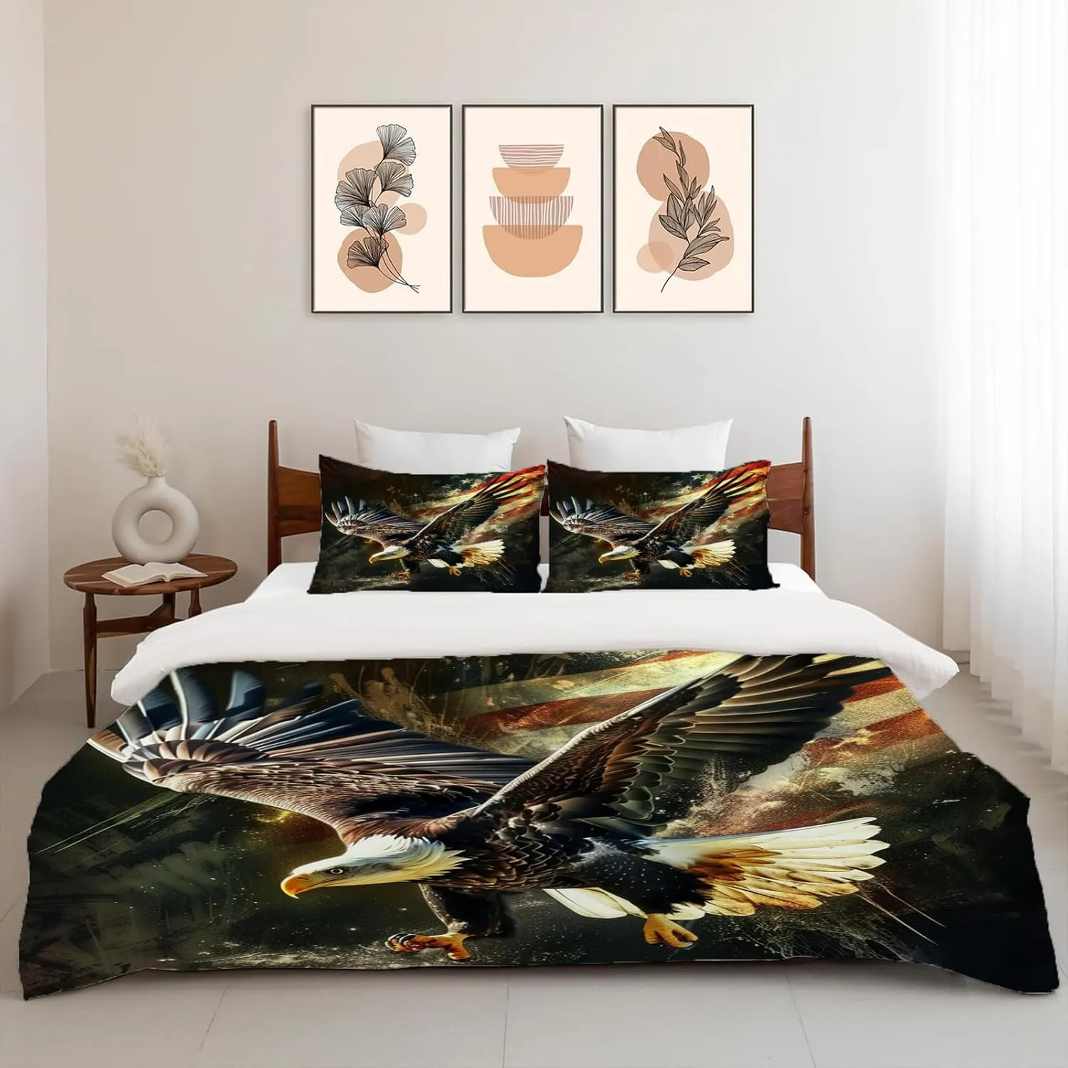 American Eagle Bedding Set Bald Eagle Duvet Cover Twin Full Queen King Size Comforter Cover for Kids Adults Men Women American Flag Theme Quilt Cover Decorative Soft Bedding Set with 2 Pillowcases