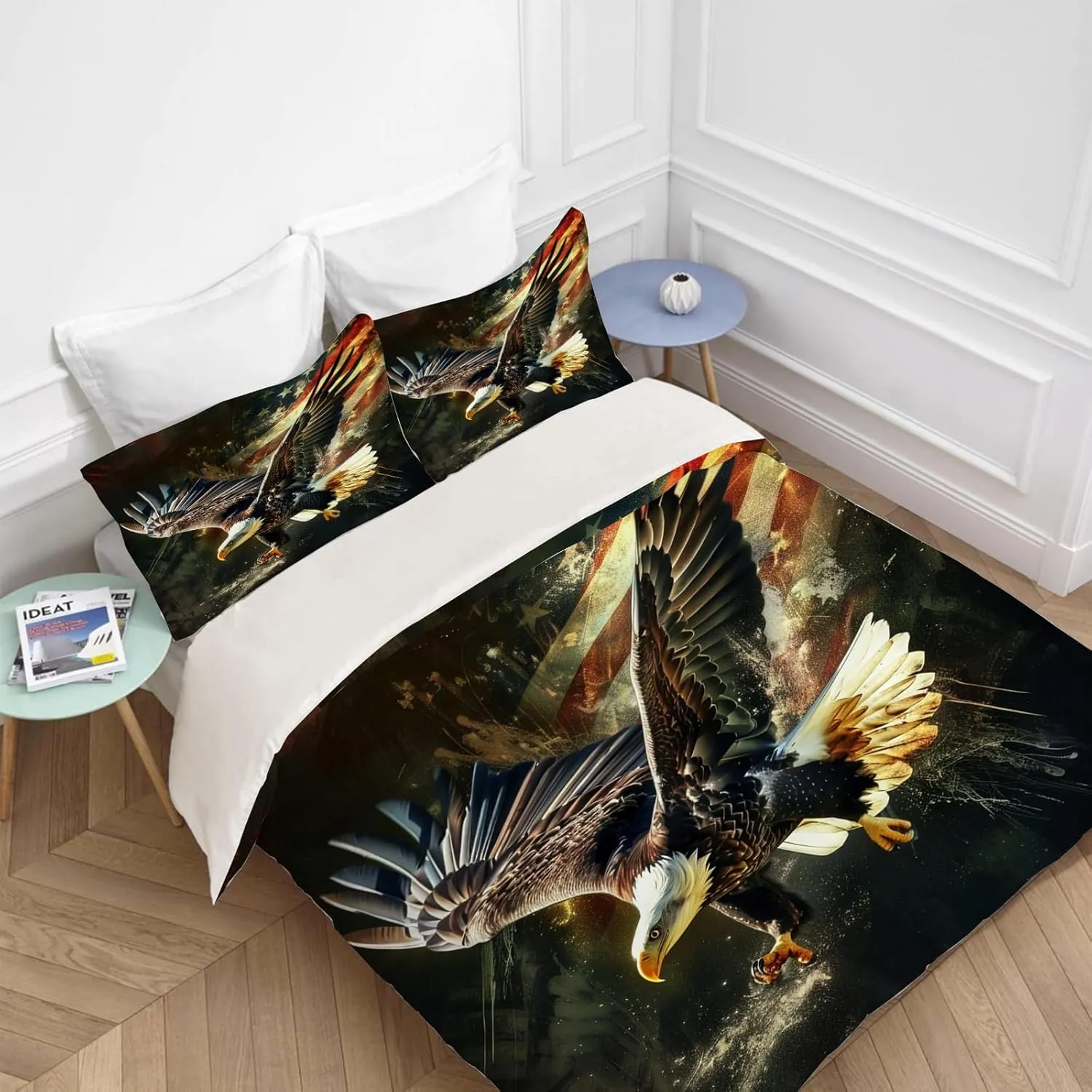 American Eagle Bedding Set Bald Eagle Duvet Cover Twin Full Queen King Size Comforter Cover for Kids Adults Men Women American Flag Theme Quilt Cover Decorative Soft Bedding Set with 2 Pillowcases