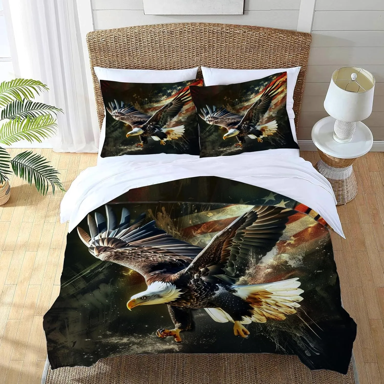 American Eagle Bedding Set Bald Eagle Duvet Cover Twin Full Queen King Size Comforter Cover for Kids Adults Men Women American Flag Theme Quilt Cover Decorative Soft Bedding Set with 2 Pillowcases