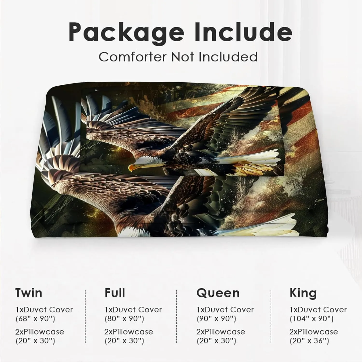 American Eagle Bedding Set Bald Eagle Duvet Cover Twin Full Queen King Size Comforter Cover for Kids Adults Men Women American Flag Theme Quilt Cover Decorative Soft Bedding Set with 2 Pillowcases