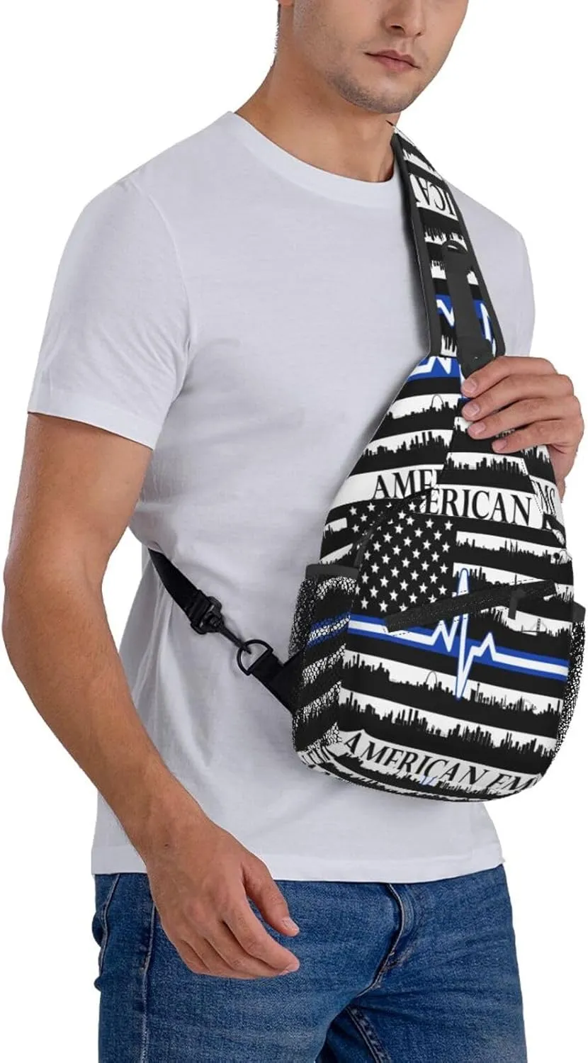 American Flag Swimming Team Sling Bag Adjustable Chest Bags Casual Crossbody Bag Travel Shoulder Backpack