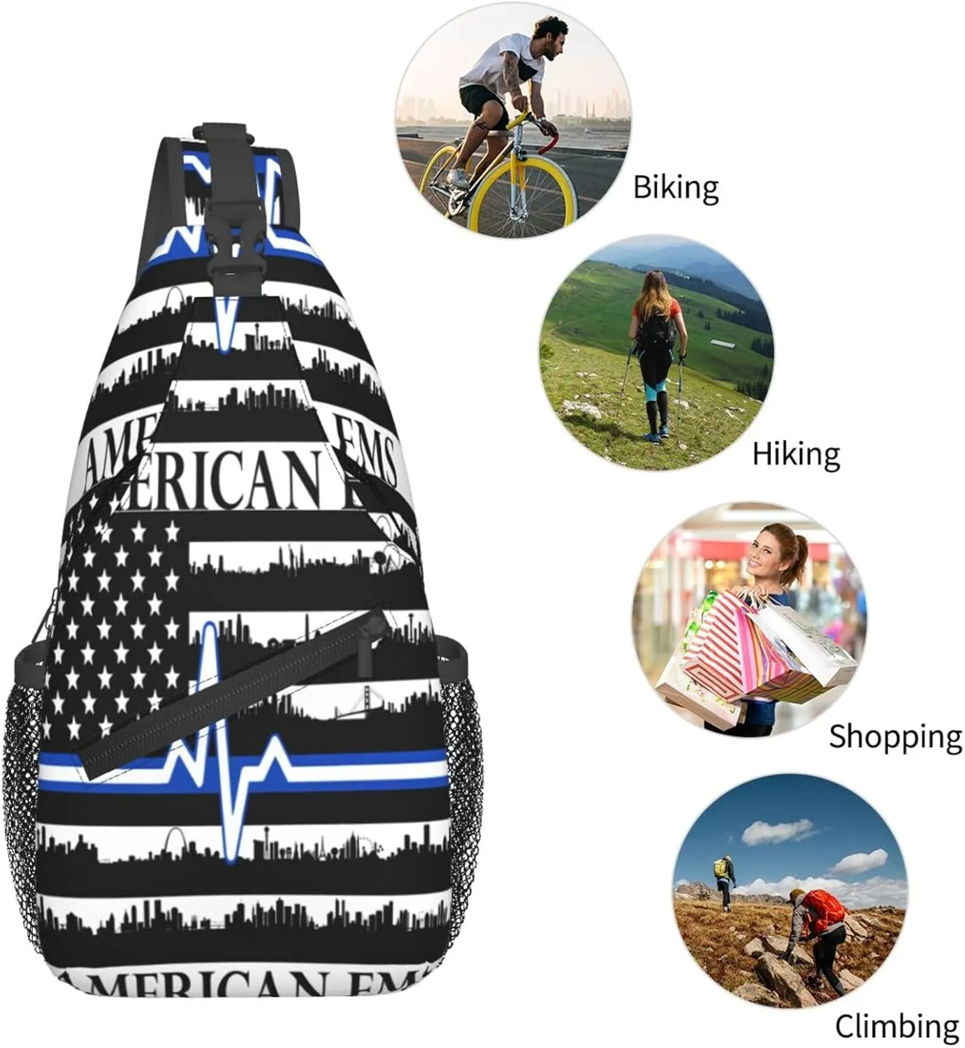 American Flag Swimming Team Sling Bag Adjustable Chest Bags Casual Crossbody Bag Travel Shoulder Backpack