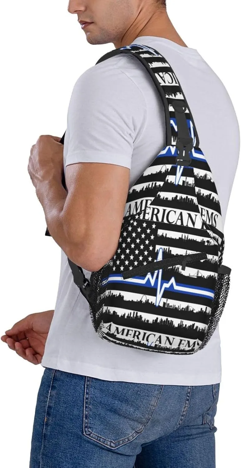 American Flag Swimming Team Sling Bag Adjustable Chest Bags Casual Crossbody Bag Travel Shoulder Backpack