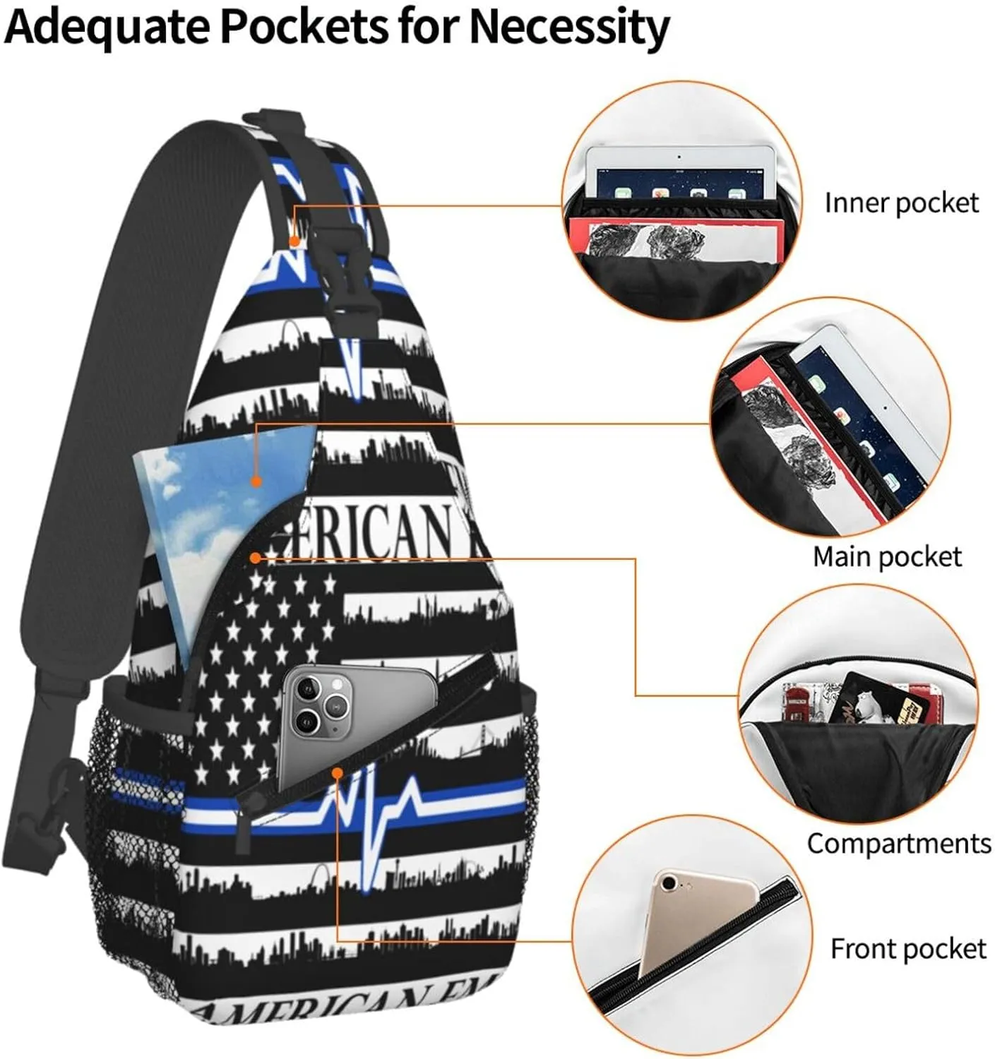 American Flag Swimming Team Sling Bag Adjustable Chest Bags Casual Crossbody Bag Travel Shoulder Backpack