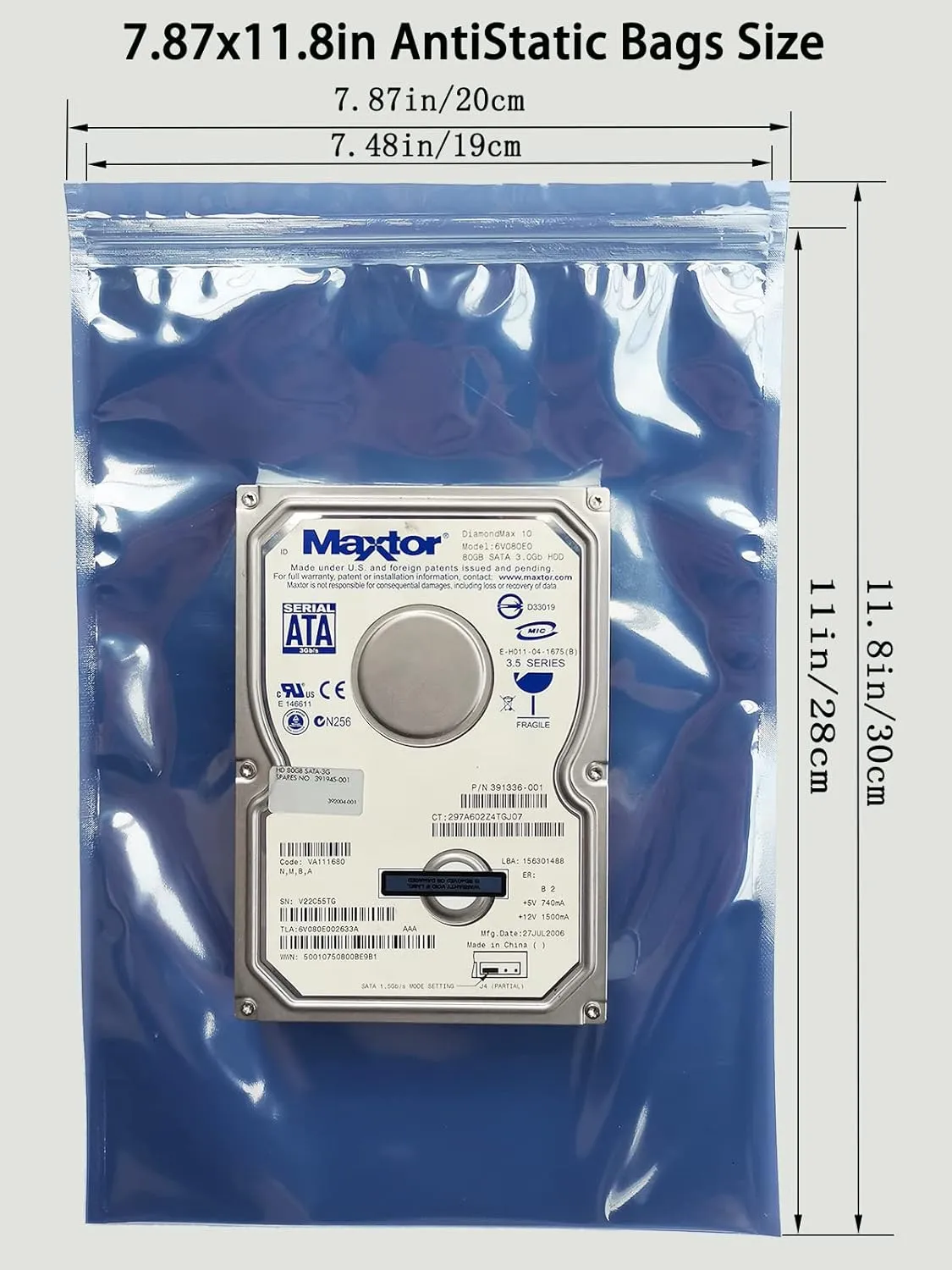 Anti Static Bags, 50pcs Large Resealable ESD Bags 7.87x11.8in with Labels for GPU Hard Drive SSD HDD and Electronic Device