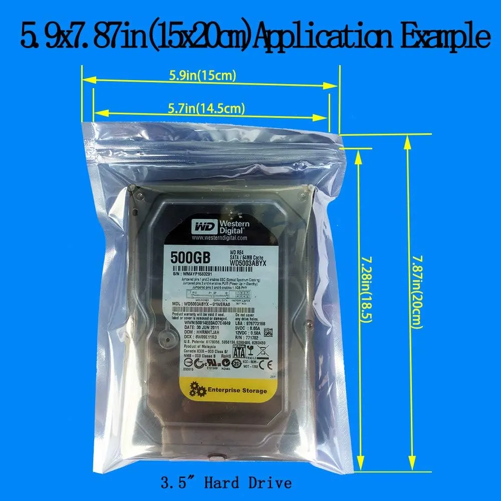 Anti Static Bags,ESD Bags,100pcs Mixed Sizes Antistatic Resealable Bag for 3.5 Hard Drive, 2.5 Solid State Drive with Labels, ESD Shielding Bag for Varieties of Electronic Device