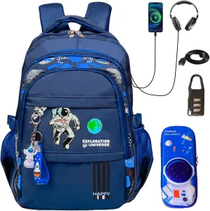 Astronauts Backpack. Luminous Backpack.Anti Theft travel backpack Laptop Backpack Large Capacity Adjustable Shoulder Strap Backpack USB Anime Backpack.Headphone Port Backpack Combination Lock Blue