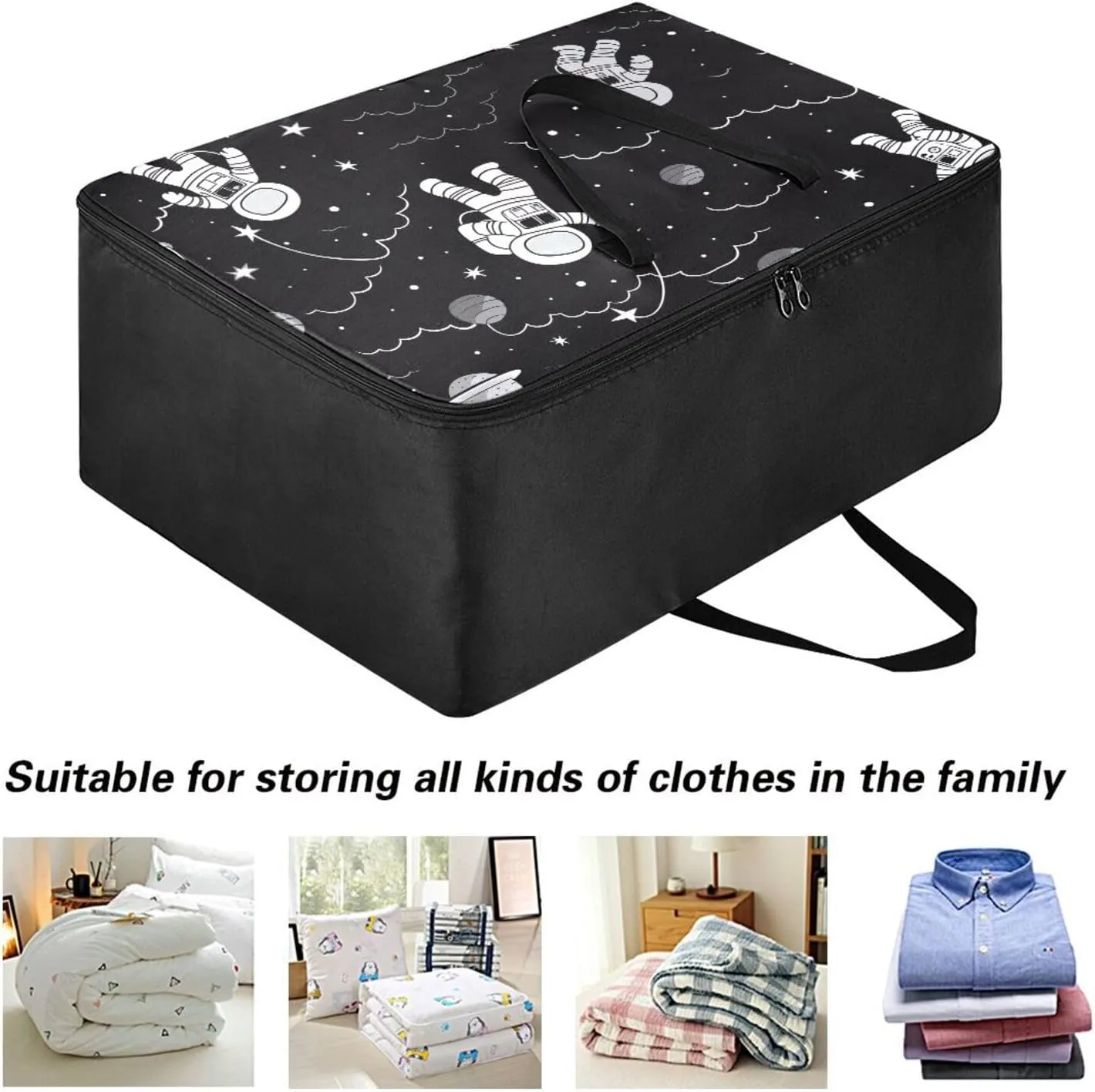 Astronauts Flying Sky Storage Bags, 27.5x19.7x11 in, Reusable and Sustainable Storage Organizer for Clothes, Bedding, Comforter