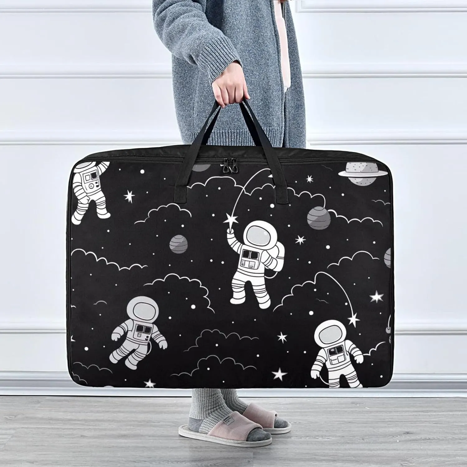Astronauts Flying Sky Storage Bags, 27.5x19.7x11 in, Reusable and Sustainable Storage Organizer for Clothes, Bedding, Comforter