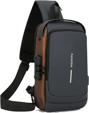 Auricz Bag, Auricz Sling Bag, New Carbon Fiber Streamline Anti-Theft Sling Bags, USB Charging Waterproof Crossbody Backpack (Gray)