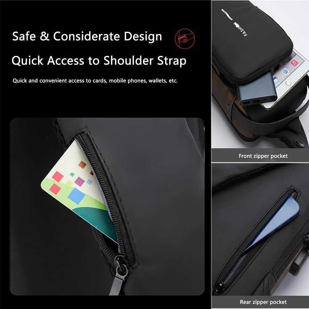 Auricz Bag, New Carbon Fiber Streamline Anti-Theft Sling Bag, USB Charging Port, Sport Slings Shoulder Chest Bags Men