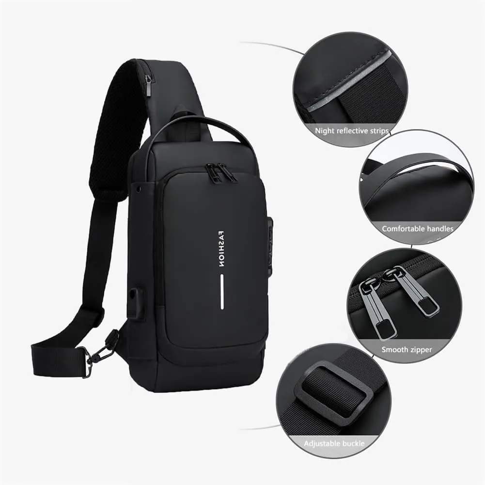 Auricz Bag, New Carbon Fiber Streamline Anti-Theft Sling Bag, USB Charging Port, Sport Slings Shoulder Chest Bags Men