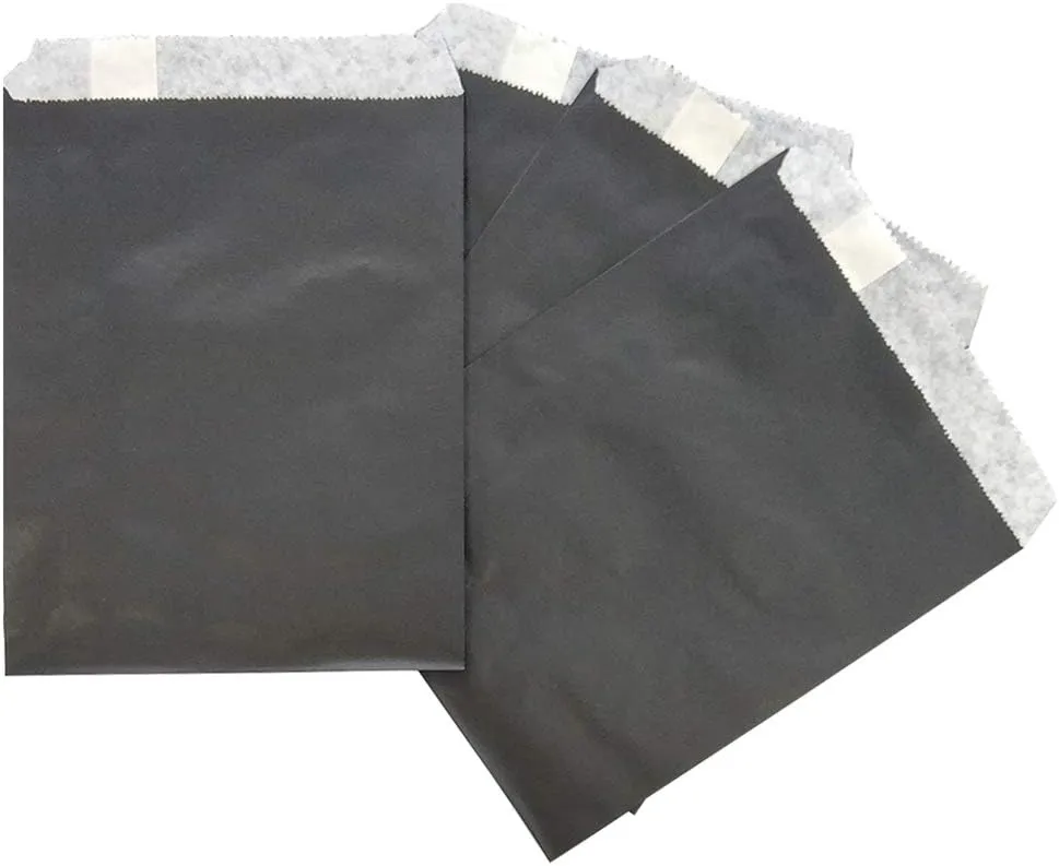 AZOWA 100 CT Small Paper Treat Sacks Black 5 x 7 Inches Candy Buffet Bags for Party