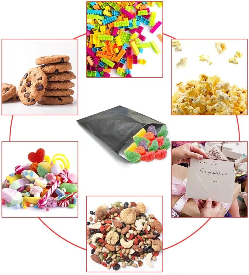 AZOWA 100 CT Small Paper Treat Sacks Black 5 x 7 Inches Candy Buffet Bags for Party