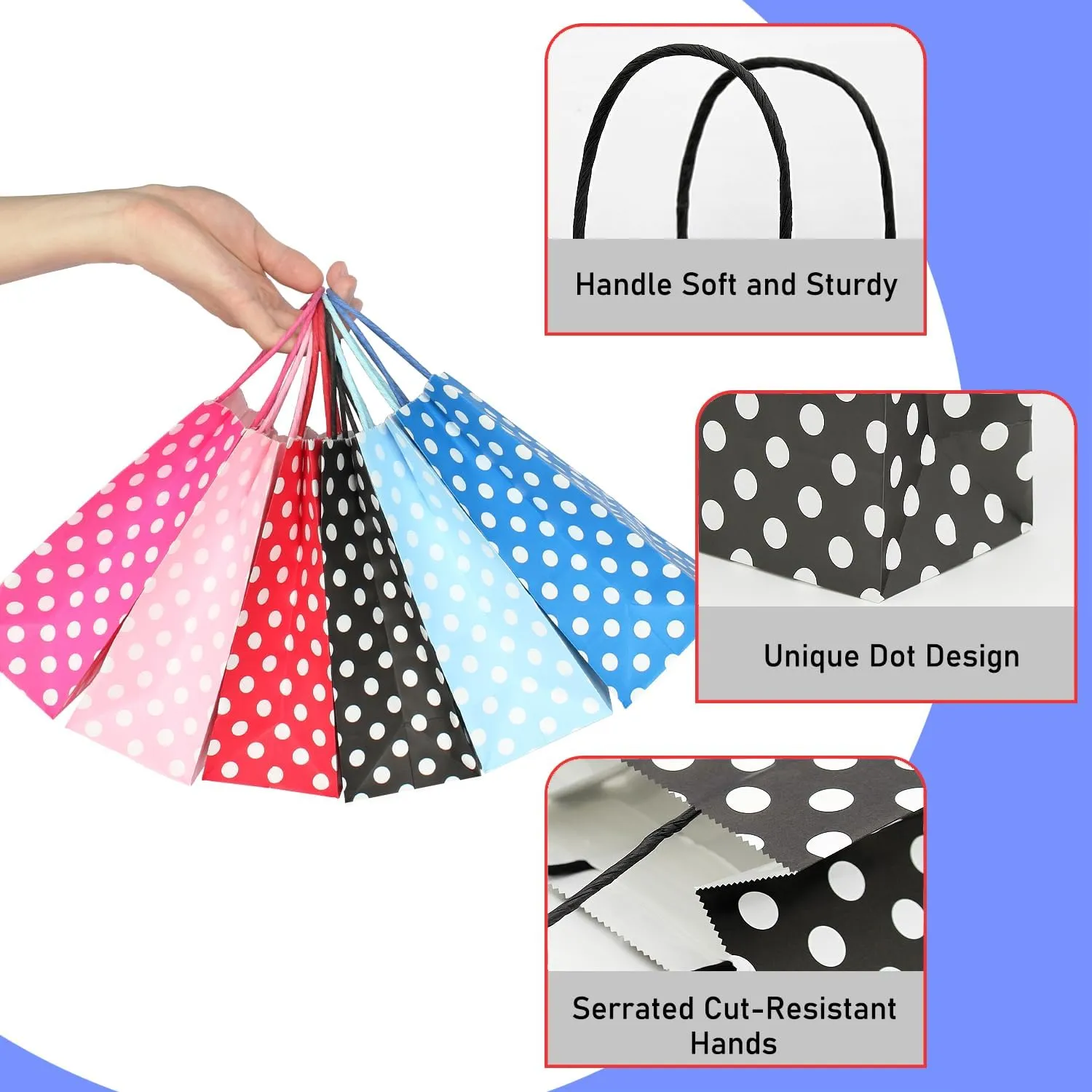 AZOWA Medium Polka Dot Gift Bags Kraft Paper Bags with Handles for Birthday Parties, Baby Shower, and Wedding (9.8 x 7.5 x 3.9 in, Black, 25 Pcs)