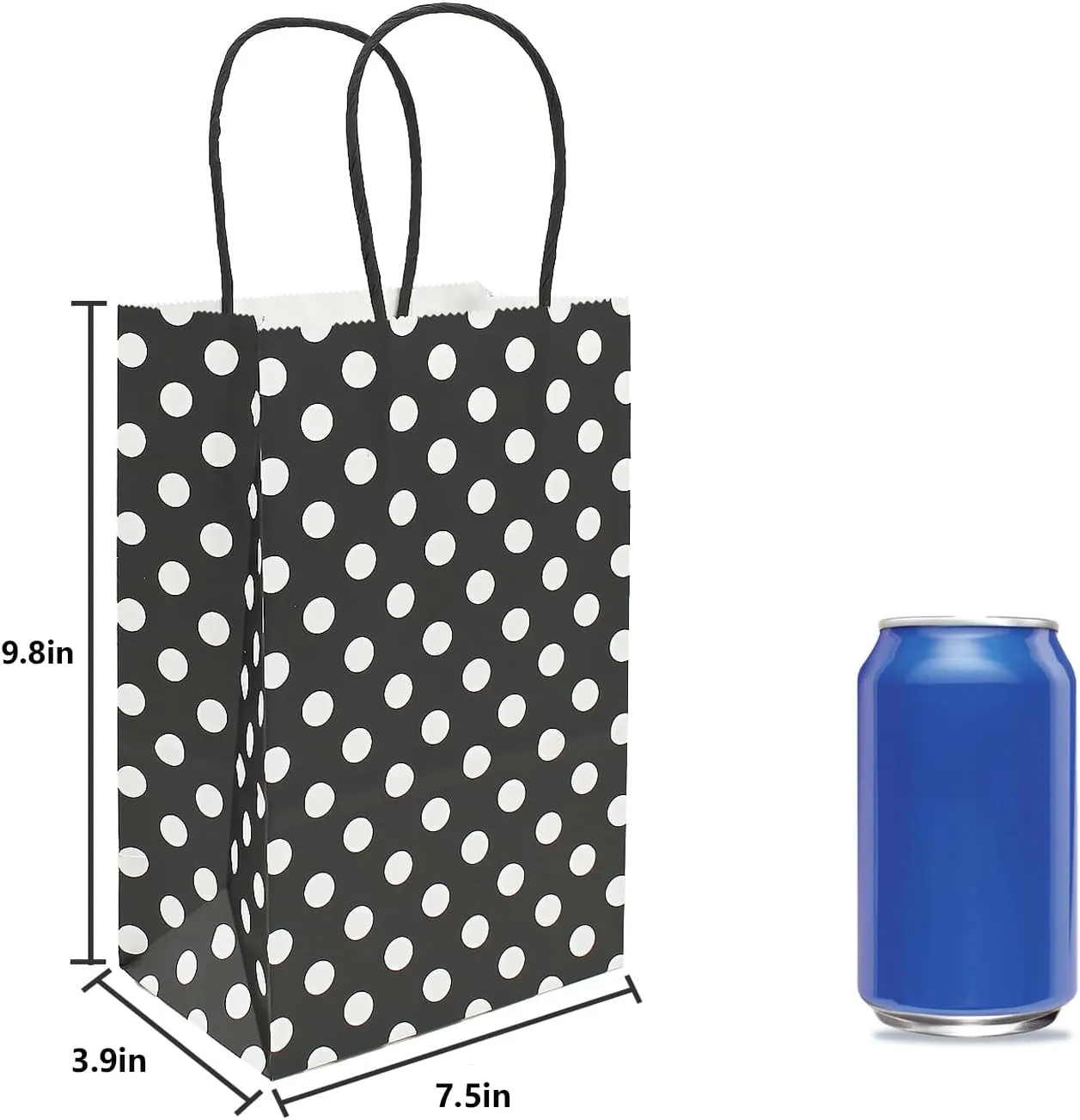 AZOWA Medium Polka Dot Gift Bags Kraft Paper Bags with Handles for Birthday Parties, Baby Shower, and Wedding (9.8 x 7.5 x 3.9 in, Black, 25 Pcs)