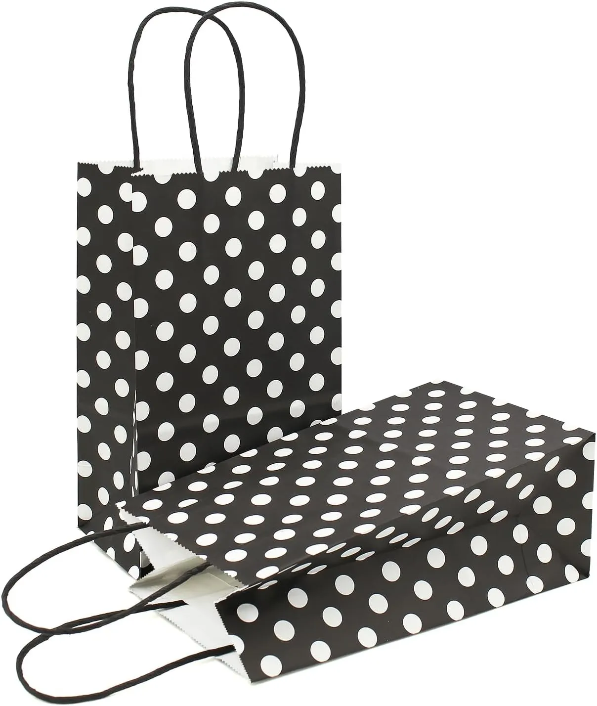 AZOWA Medium Polka Dot Gift Bags Kraft Paper Bags with Handles for Birthday Parties, Baby Shower, and Wedding (9.8 x 7.5 x 3.9 in, Black, 25 Pcs)