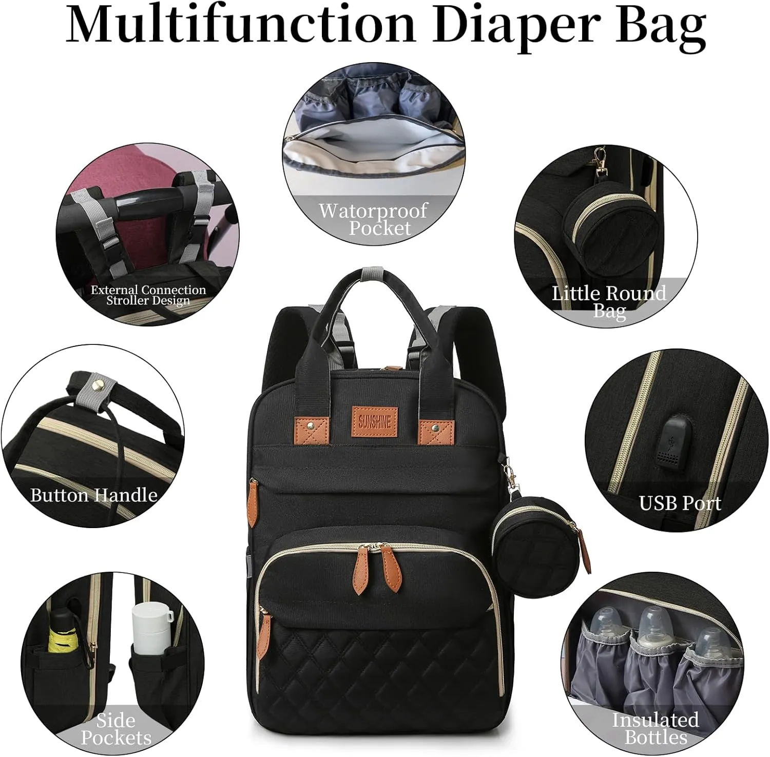 Baby Diaper Bag Backpack, Large Baby Diaper Bags for Boys Girls, Baby Bag with USB Charging Port, Multifunction Waterproof Travel Bag for Moms Dads