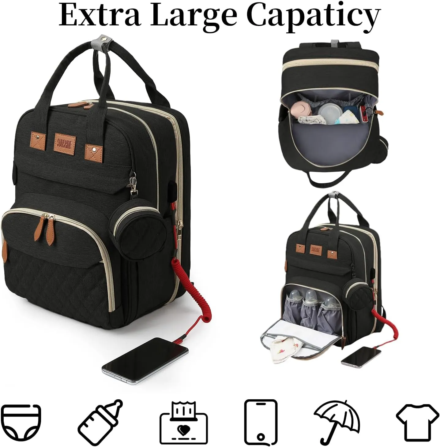 Baby Diaper Bag Backpack, Large Baby Diaper Bags for Boys Girls, Baby Bag with USB Charging Port, Multifunction Waterproof Travel Bag for Moms Dads