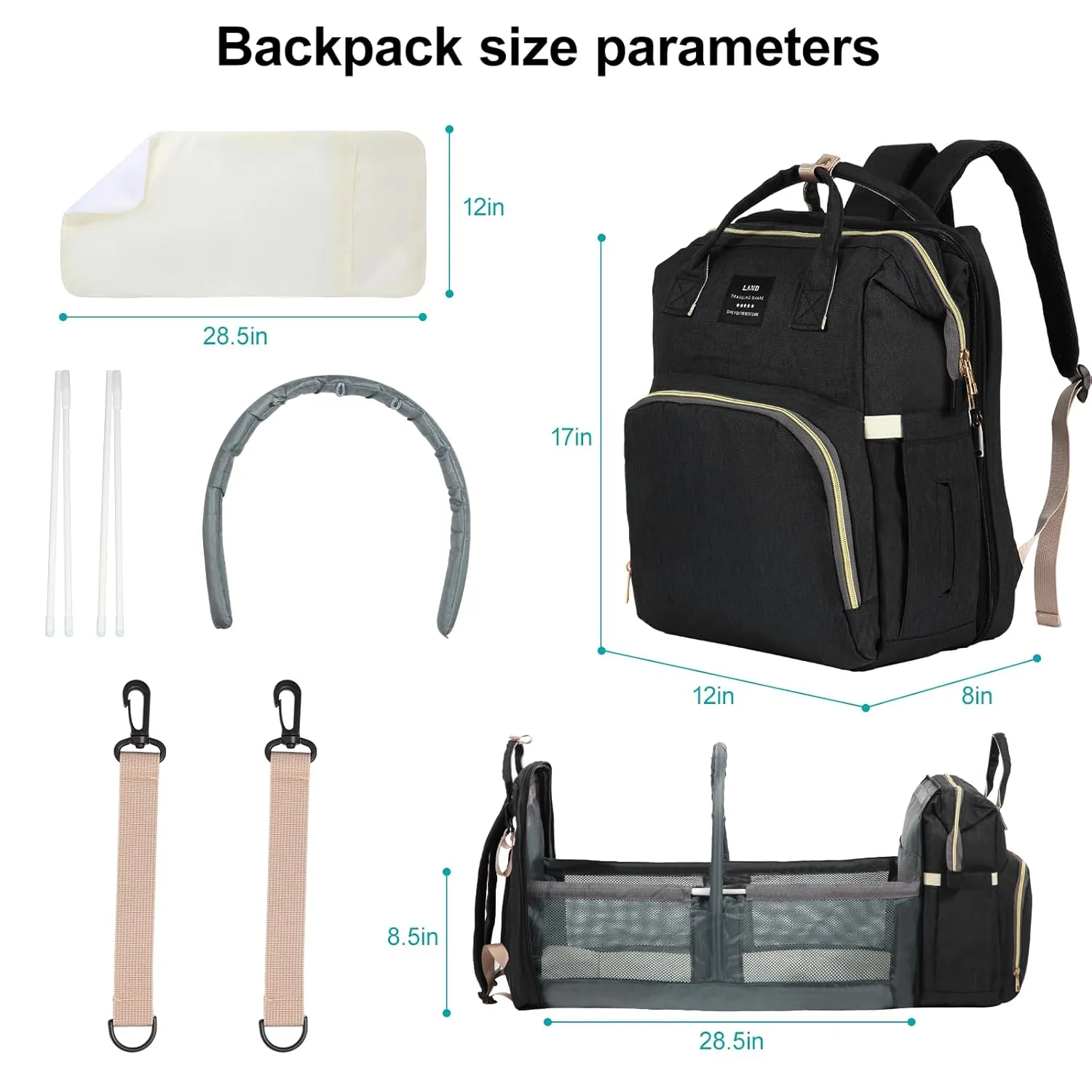 Baby Diaper Bag Backpack, with Changing Table, Newborn Baby Gift, Baby Bag for Boys and Girls, 900D Oxford Cloth Waterproof Diaper Bag, Multifunctional Large Capacity Travel Backpack (Large Black)