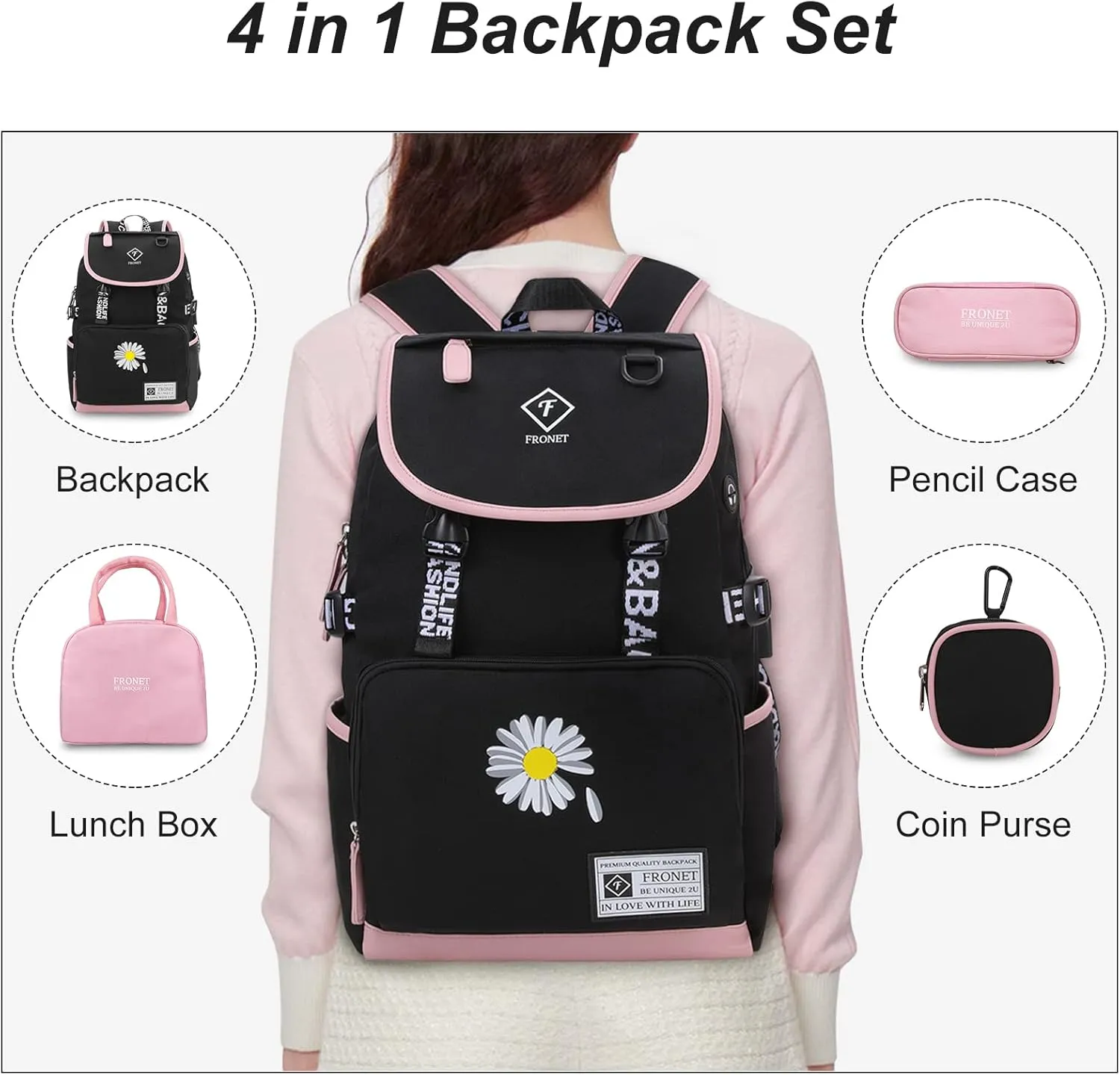 Backpack for Girls Teenage Bags for Primary Middle High School College Student Kids Casual Laptop Daypack Bookbag Set Grade Ages 7 8 9 10 11 12 13 14 15 16 17 18 Children Mochilas Escolares