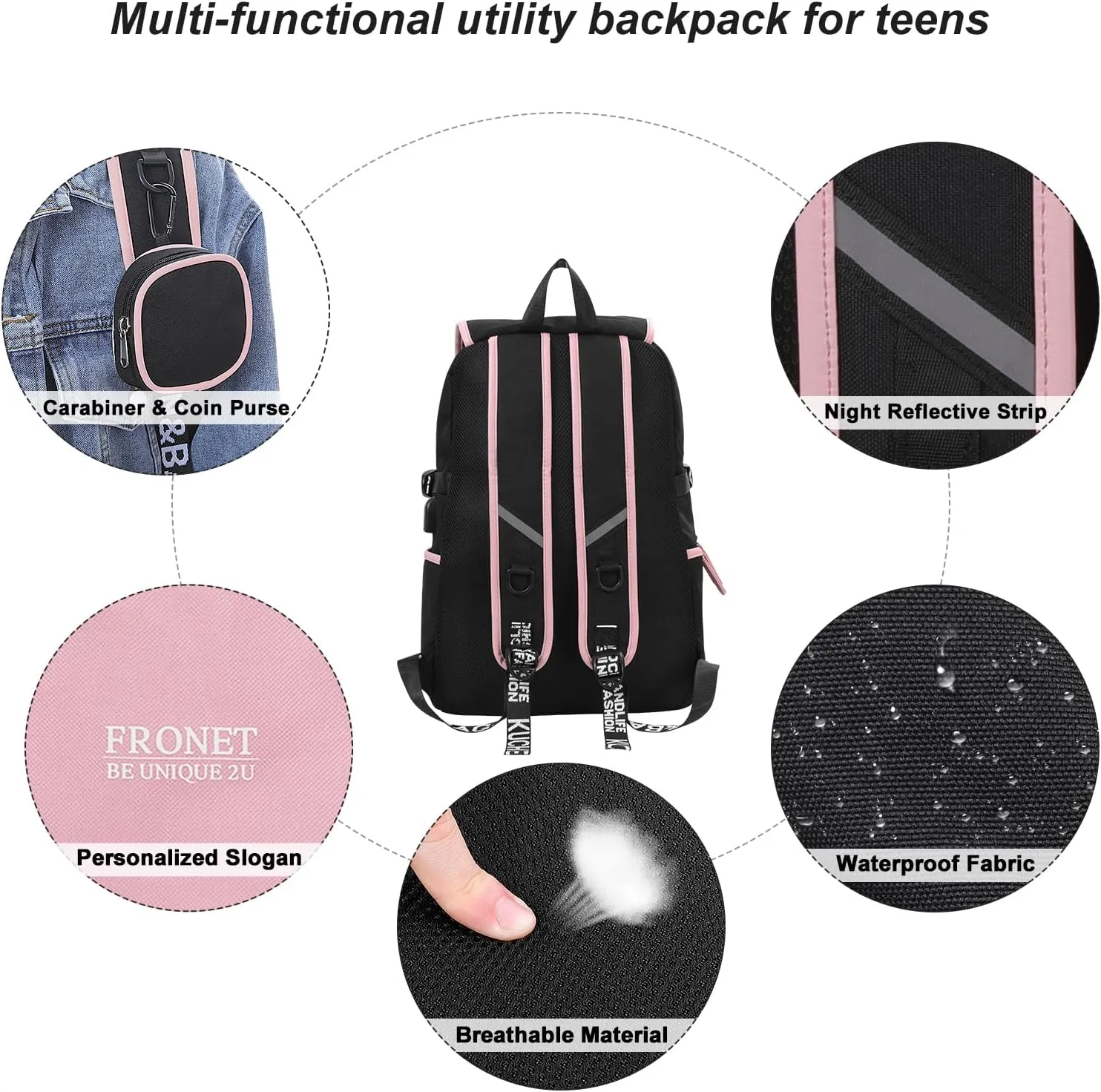 Backpack for Girls Teenage Bags for Primary Middle High School College Student Kids Casual Laptop Daypack Bookbag Set Grade Ages 7 8 9 10 11 12 13 14 15 16 17 18 Children Mochilas Escolares