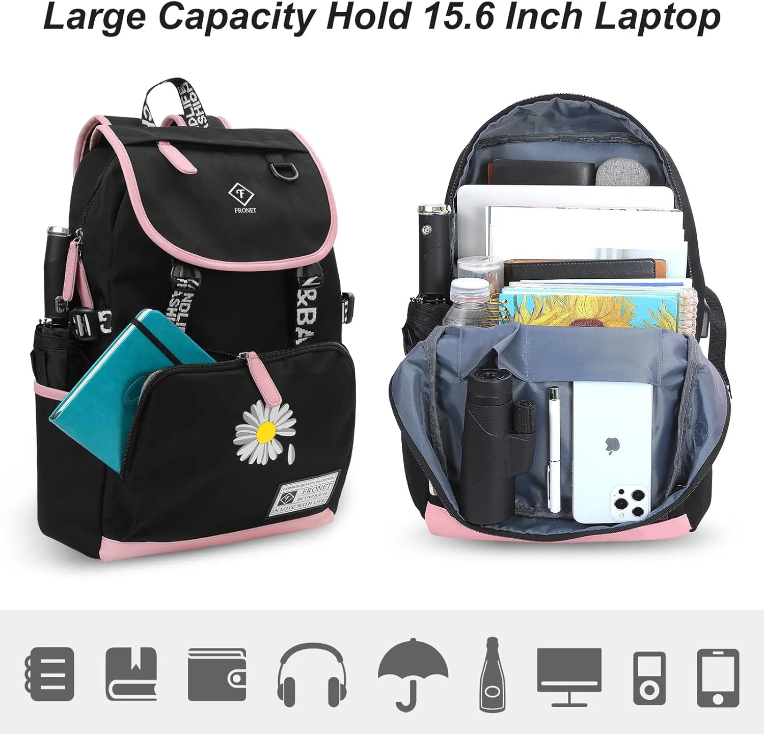 Backpack for Girls Teenage Bags for Primary Middle High School College Student Kids Casual Laptop Daypack Bookbag Set Grade Ages 7 8 9 10 11 12 13 14 15 16 17 18 Children Mochilas Escolares