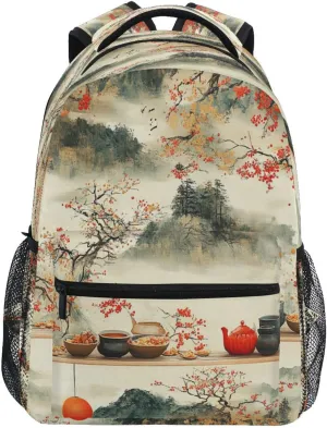 Backpack for Teenager Waterproof School Bag with Chest Strap for Business Work College Travel Trip Cereal Japanese Style