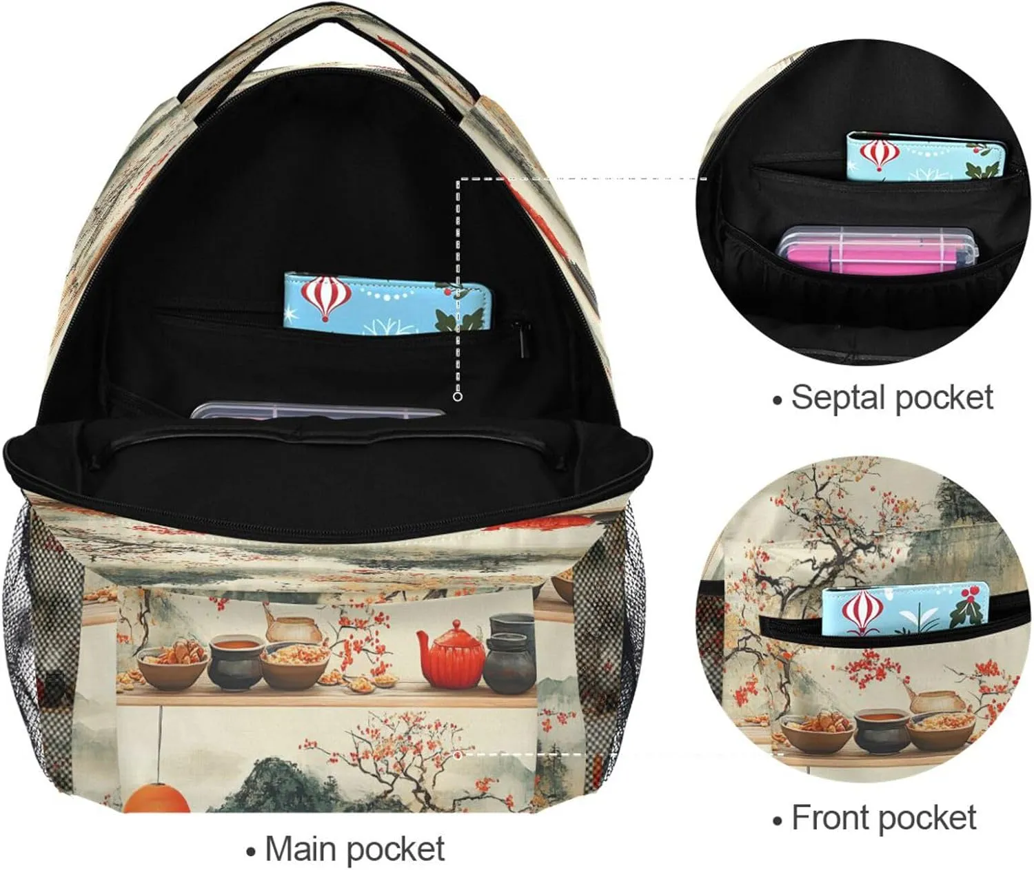 Backpack for Teenager Waterproof School Bag with Chest Strap for Business Work College Travel Trip Cereal Japanese Style