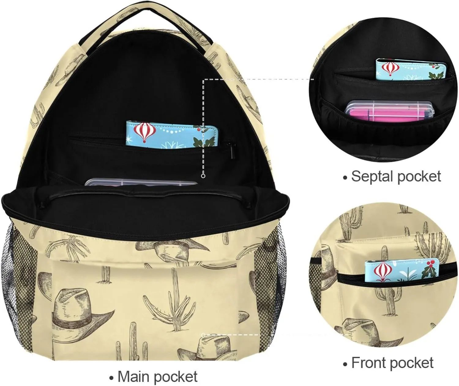 Backpack for Unisex Adult Fashion Stylish Travel Bags with Chest Strap for Travel Trip Western Cowboy Boho Cactus Hat