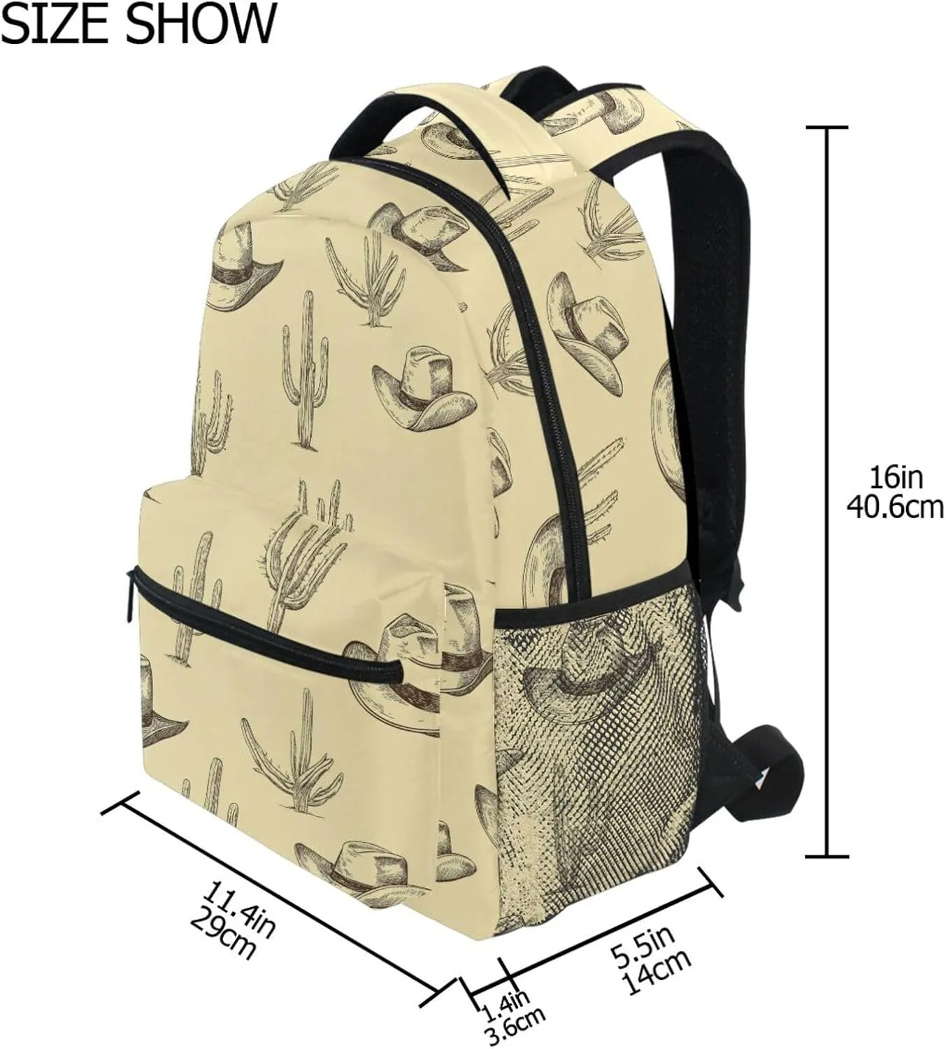 Backpack for Unisex Adult Fashion Stylish Travel Bags with Chest Strap for Travel Trip Western Cowboy Boho Cactus Hat