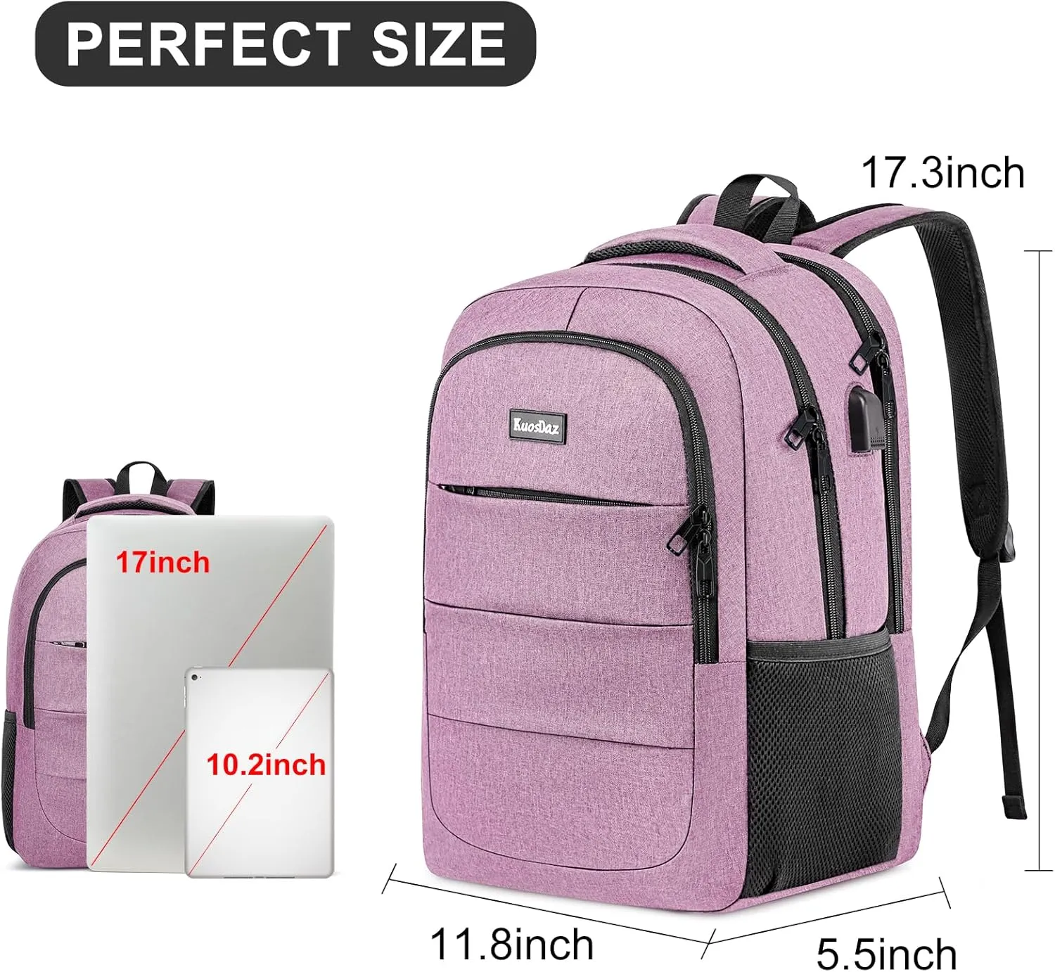 Backpack for Women, School Backpacks for Teens Girls, 15.6 Inch Cute Laptop Backpack for School with USB Charger, Lightweight Teacher Student College Bookbags, Pink