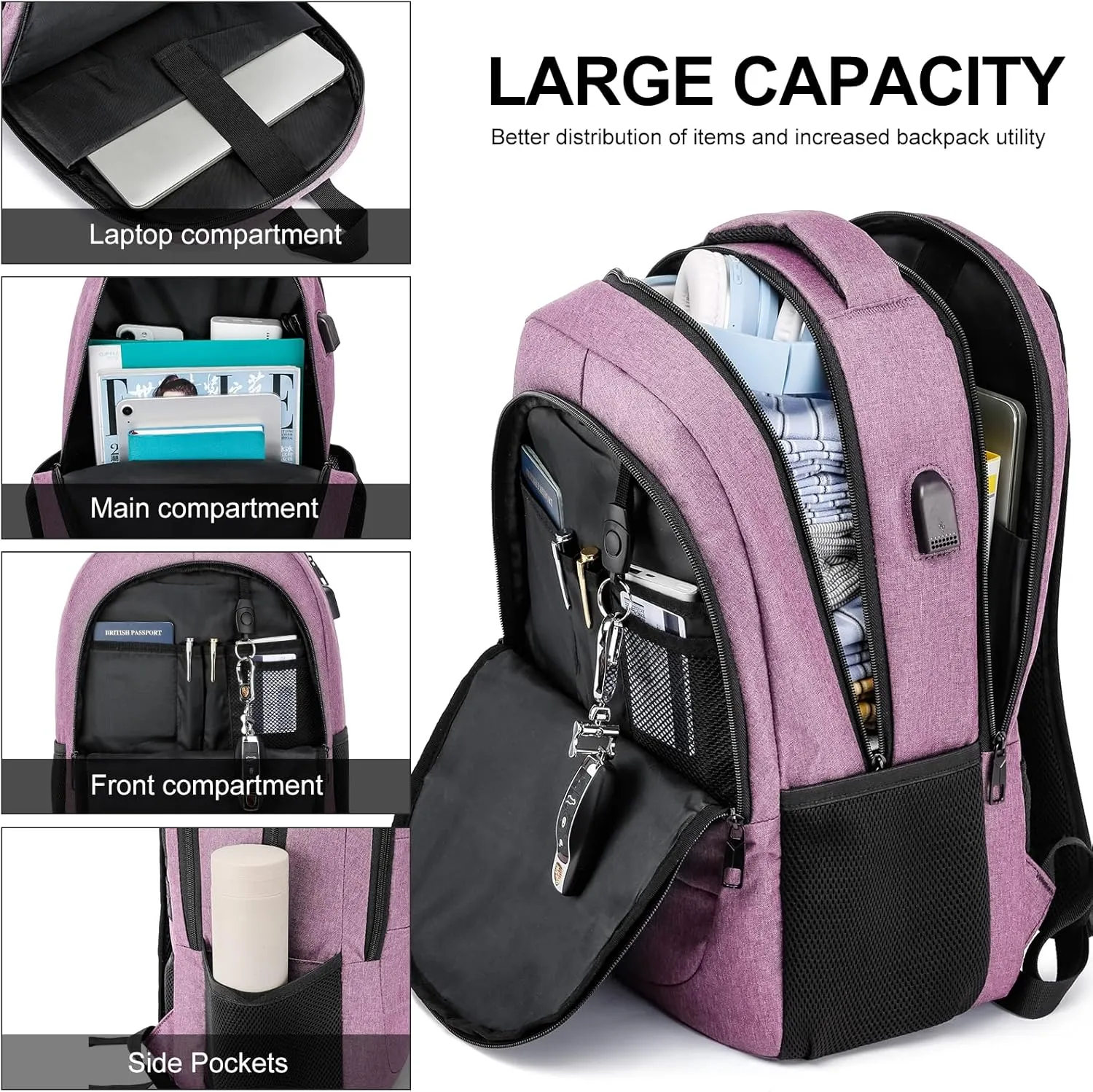 Backpack for Women, School Backpacks for Teens Girls, 15.6 Inch Cute Laptop Backpack for School with USB Charger, Lightweight Teacher Student College Bookbags, Pink