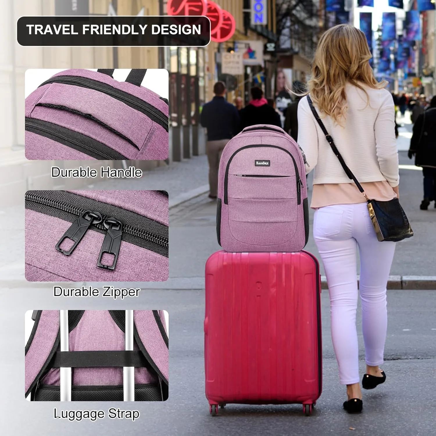 Backpack for Women, School Backpacks for Teens Girls, 15.6 Inch Cute Laptop Backpack for School with USB Charger, Lightweight Teacher Student College Bookbags, Pink